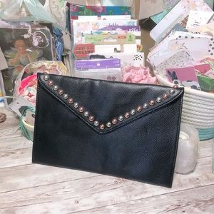 B-Low The Belt Black Studded Clutch Flat Purse Vegan Leather Handbag Occasion